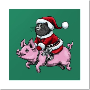 Santa Claws Cat and a Flying Piggy Posters and Art